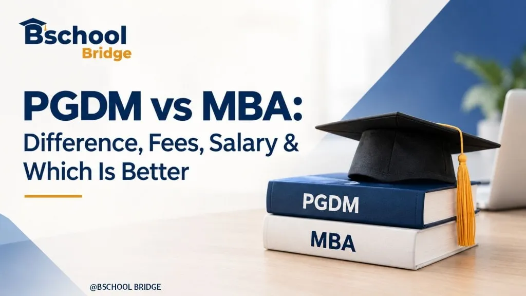 PGDM vs MBA: difference, fees, salary and which is better, with a graduation cap on PGDM and MBA books